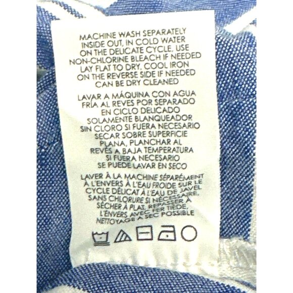 Cabi Striped Linen Blend Top S Blue & White Short Sleeve Keyhole Back - Picture 7 of 8